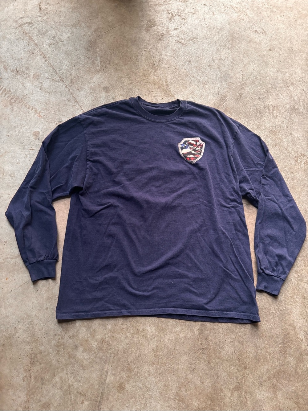American Vintage Navy Long Sleeve Crewneck with Flag Patch
